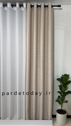 پرده کتان ضخیم بافت دار رنگ کرم وطلایی