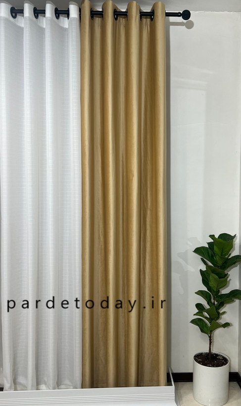 پرده مخمل پانچی جنس خوب رنگ طلایی