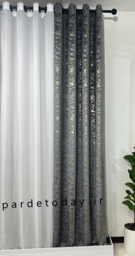 پرده مخمل طلا کوب طوسی تیره