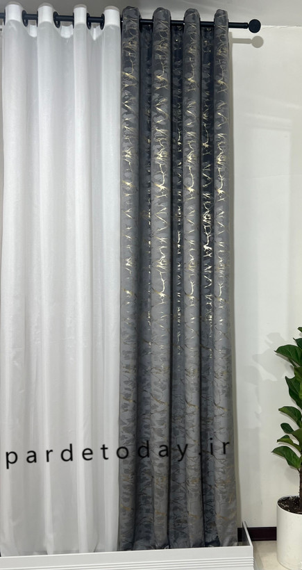 پرده مخمل طلا کوب طوسی تیره