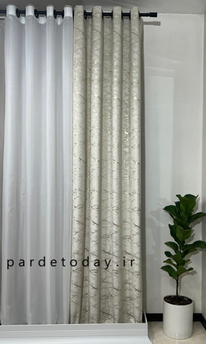 پرده مخمل طلا کوب پانچی رنگ شیری