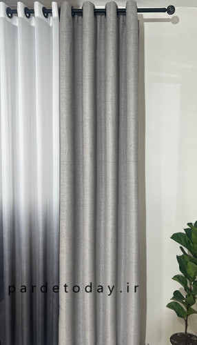 پرده کتان بافت دار مدل پانچی طوسی روش