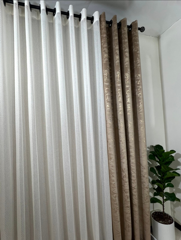 پرده تور چند ضلعیترک رنگ شیری